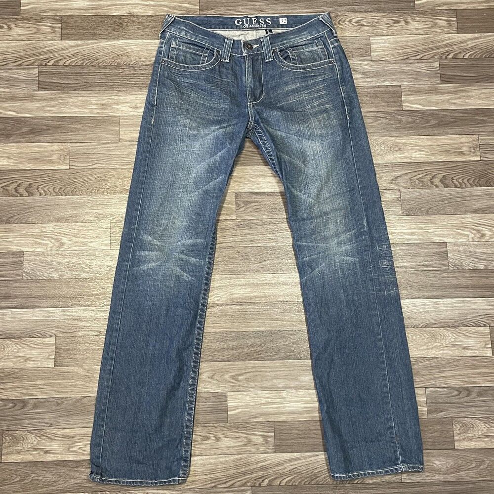 Vintage Guess Denim Jeans Men’s 32x32 Straight Leg Dark Wash Distressed